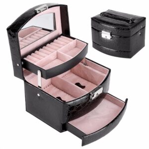 Travel Jewelry Box with Mirror — Black