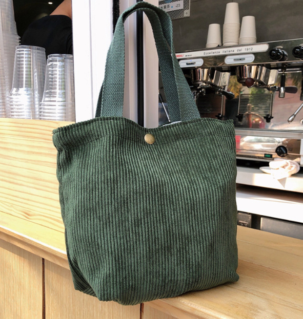 Mini Corduroy Tote — Dark Green