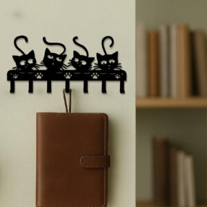 Black Cat Wall Key Rack — 7 Hooks