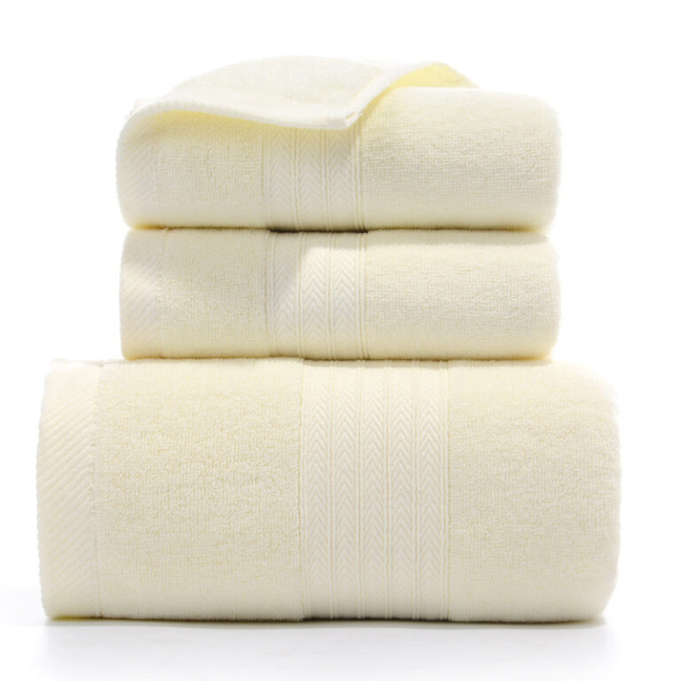 Cotton Bath & Hand Towel Set — Beige, 3 Pieces