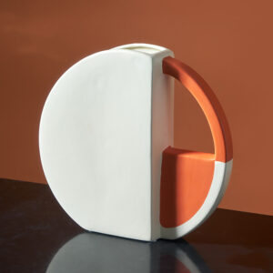 Sculptural Ceramic Vase — Orange & White