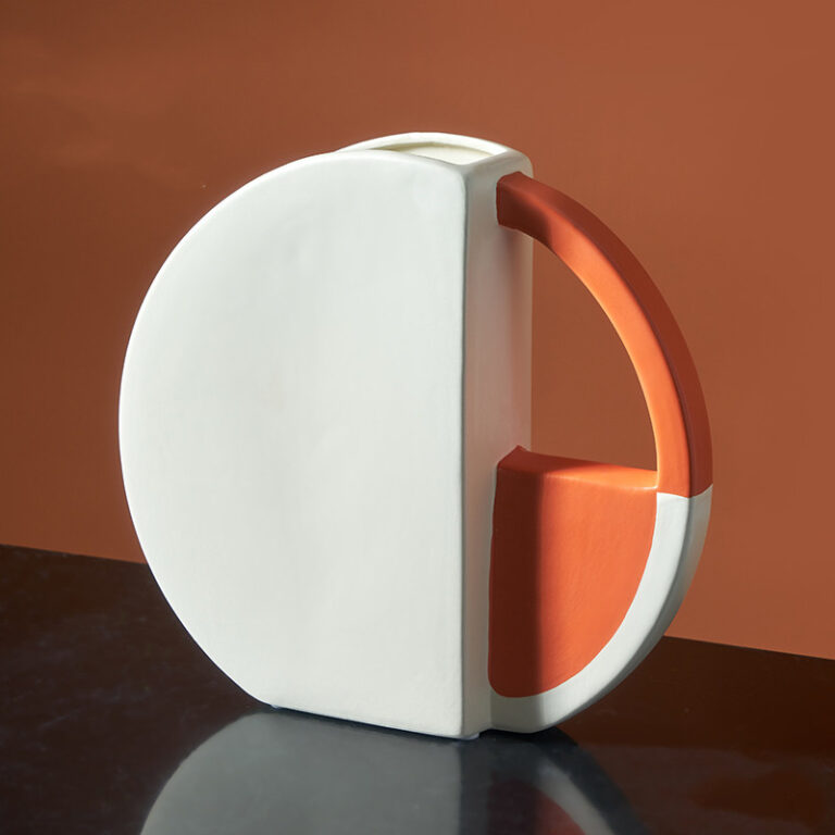 Sculptural Ceramic Vase — Orange & White